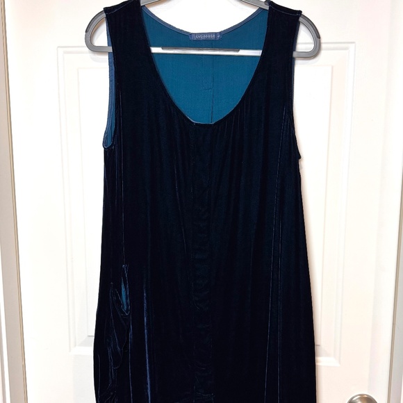 CUT LOOSE Asymmetrical Blue Velvet Sleeveless Tunic Dress Size L - Picture 1 of 9